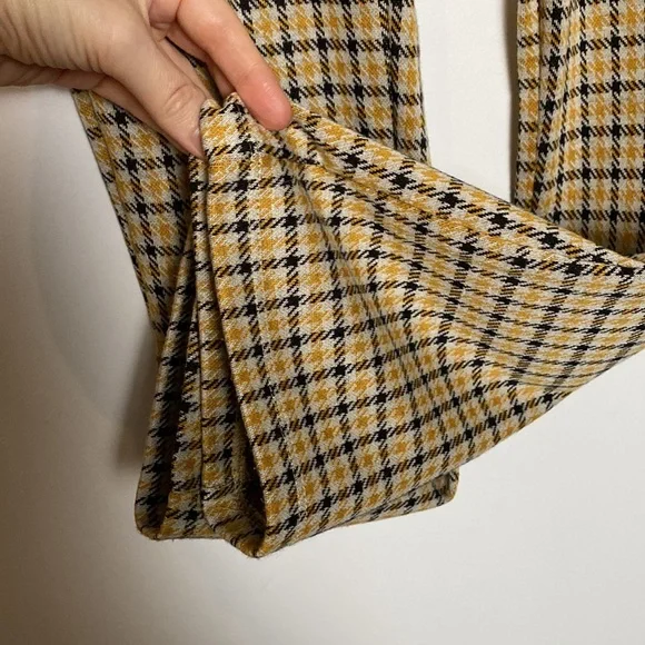 UO Cara Pants Women XS Yellow Black Plaid Kick Flare Knit Crop Stretchy Comfy - Picture 11 of 16